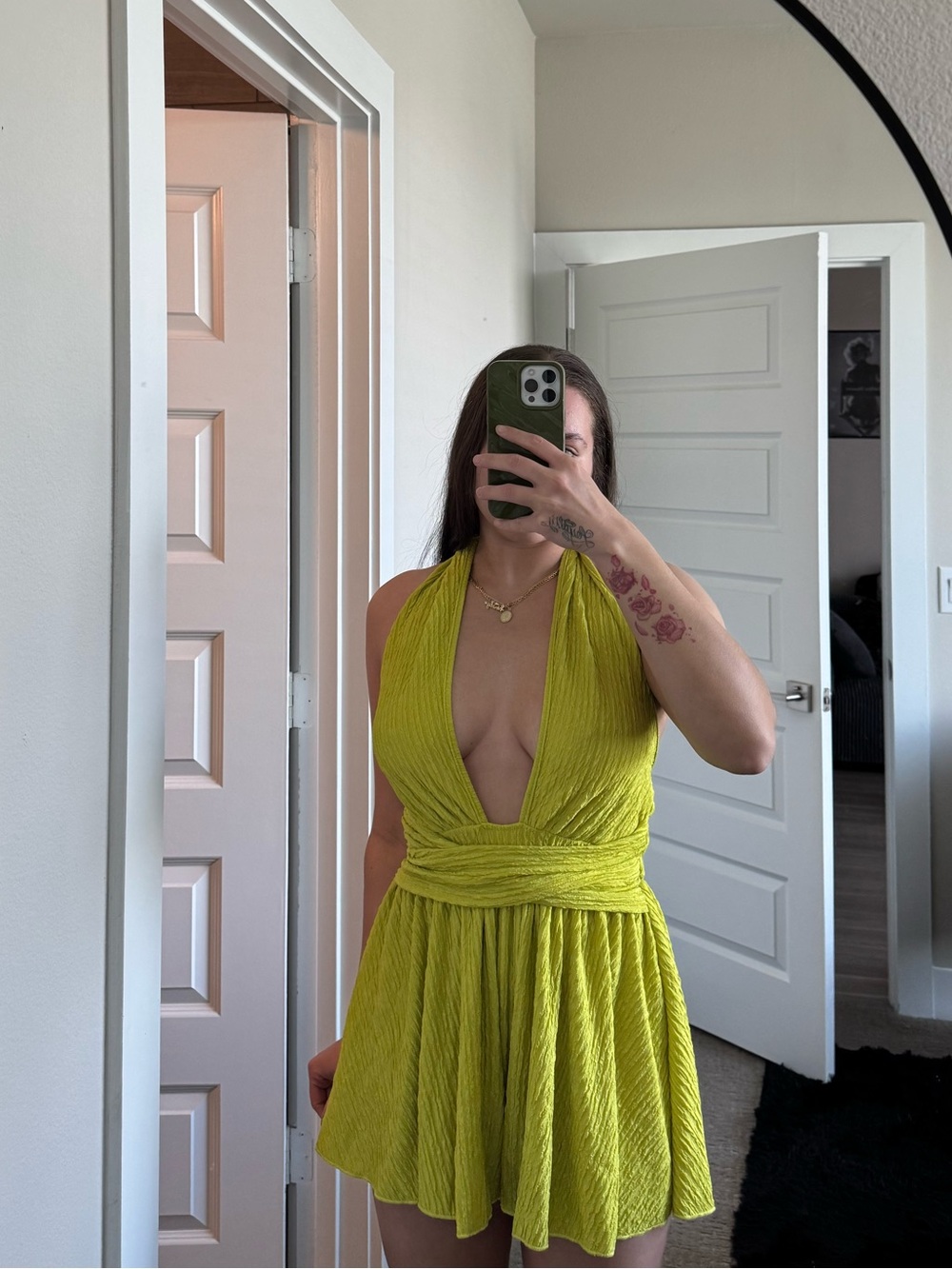 Plunge Halter Romper in Chartreuse